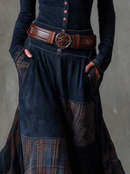| Navy Plaid Suede Maxi Dress