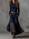 | Navy Plaid Suede Maxi Dress