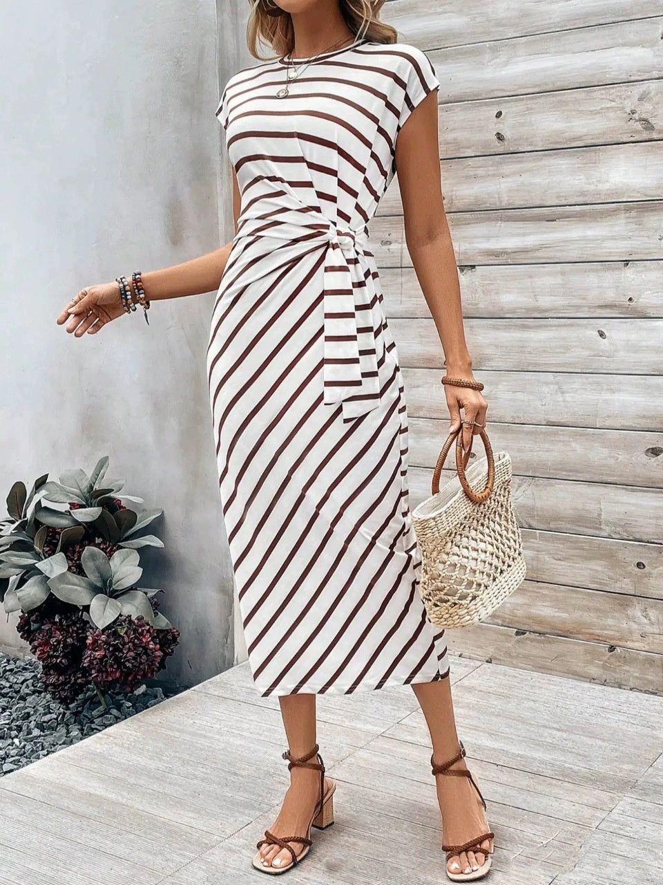 Women's Printed Striped/Plaid Midi Dress