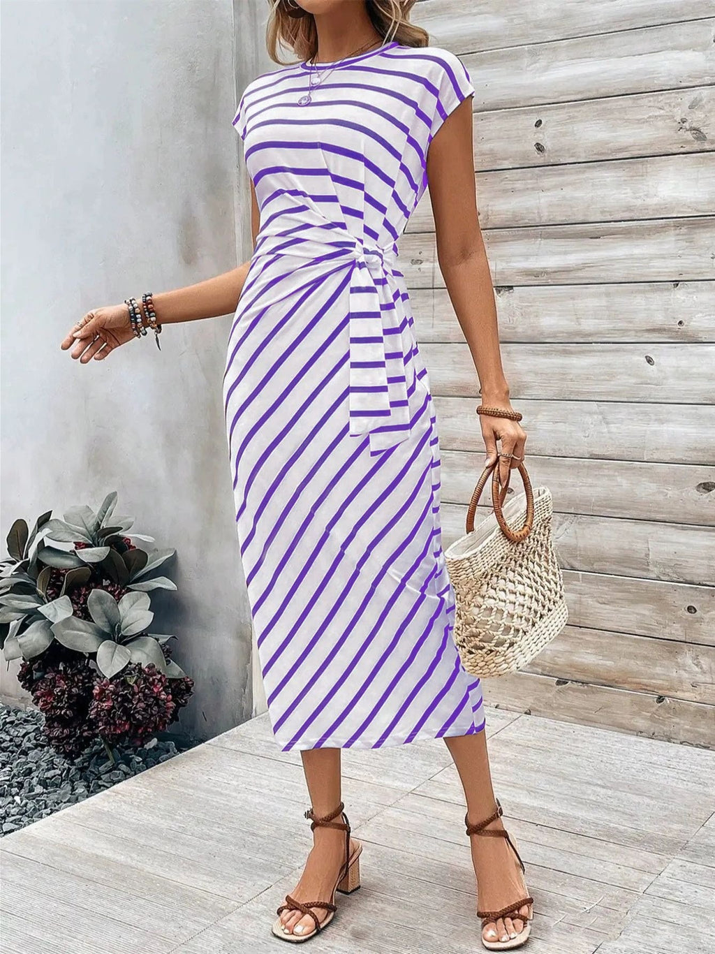 Women's Printed Striped/Plaid Midi Dress