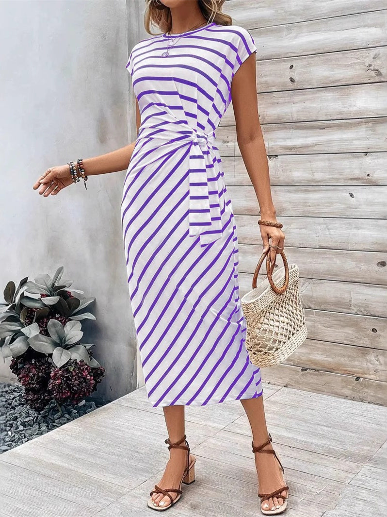 Women's Printed Striped/Plaid Midi Dress
