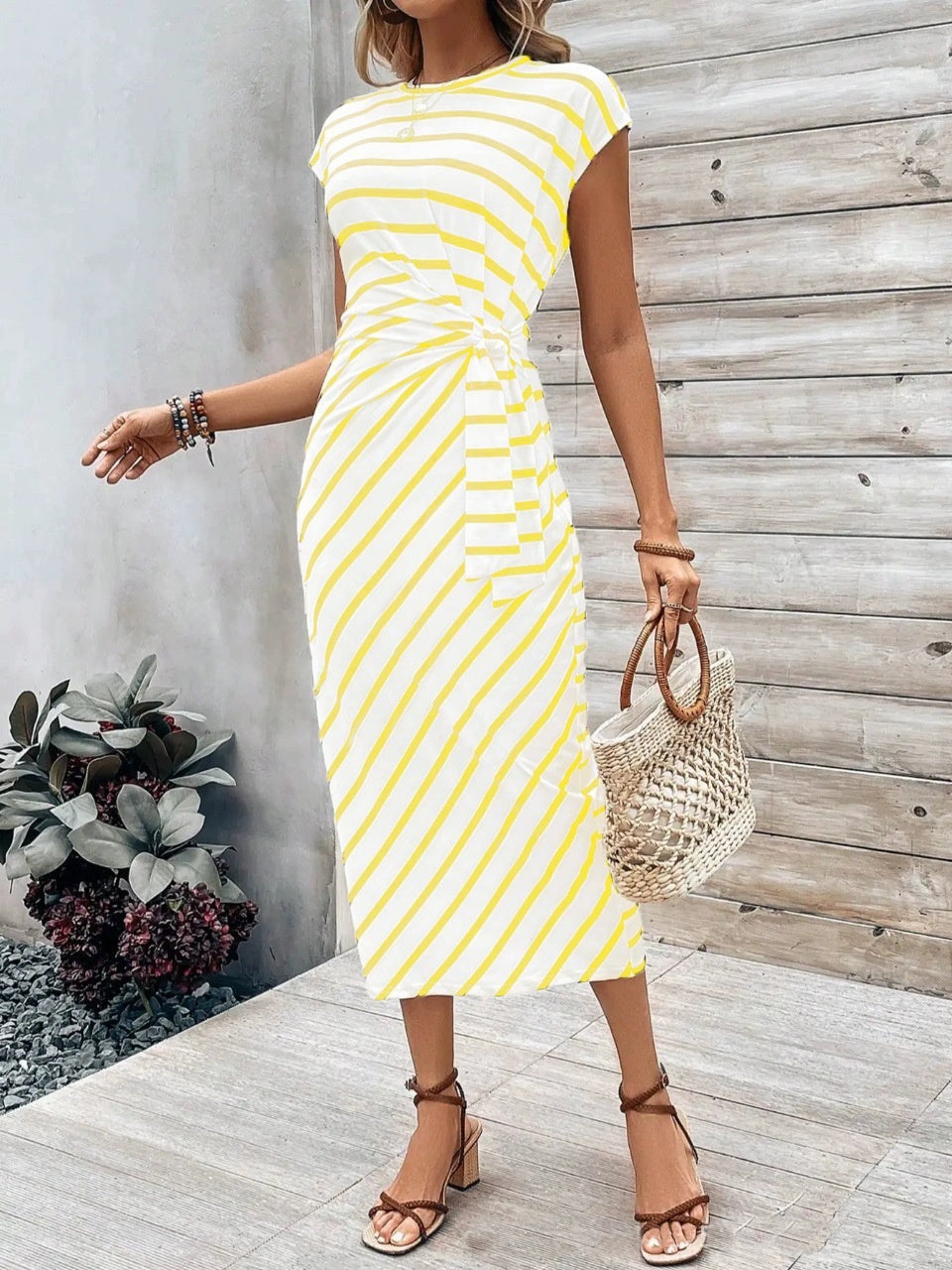 Women's Printed Striped/Plaid Midi Dress