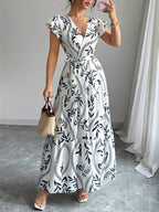 Waist-cinching Printed Midi Dress