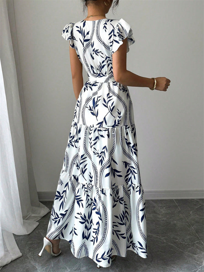Waist-cinching Printed Midi Dress