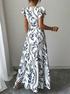 Waist-cinching Printed Midi Dress