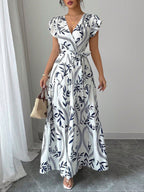 Waist-cinching Printed Midi Dress