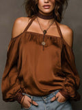 Solid Color Off-shoulder Solid Color Chiffon Blouse