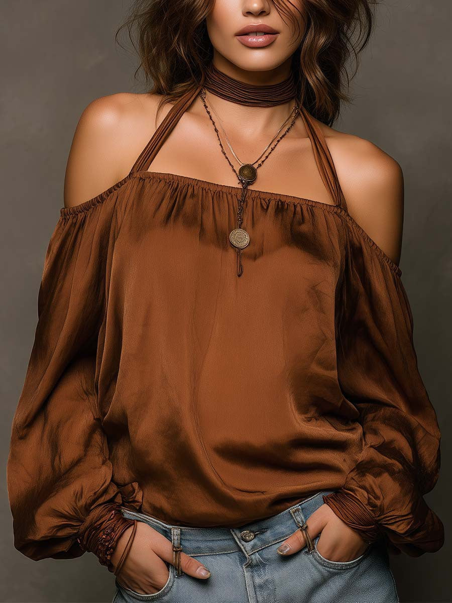 Solid Color Off-shoulder Solid Color Chiffon Blouse