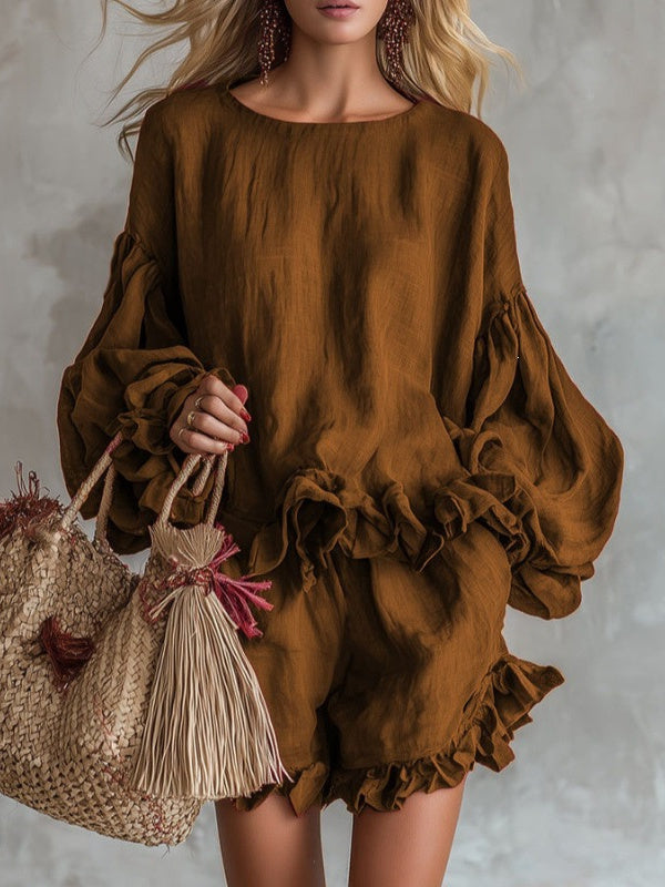Ruffled Solid Color Two-piece Set