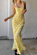 Scoop Neck Tank Strap Ditsy Floral Print Flared Hem Maxi Dress