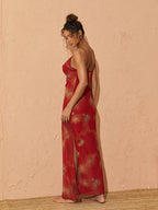 Yumiko Spaghetti Leopard Printed Maxi Dress In Red