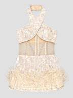 POEME Feathers Mini Dress