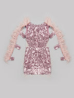 BALERY Feathers & Sequin Mini Dress