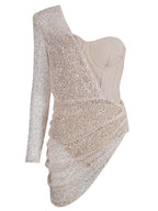 ETAME Sequins Mini Dress in Beige