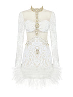 OPERA Sequins & Feathers Mini Dress