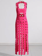 CERA Appliqué Fringe Maxi Dress in Fuchsia