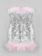 ELVIRA Sequins w Feathers Mini Dress