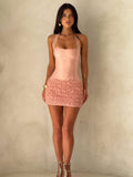 Corset Square Neck Halter Bodice Textured Ruffle Tier Mini Dress
