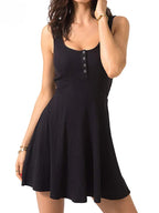 Scoop Neck Henley Button Front Fit And Flare Skater Mini Dress