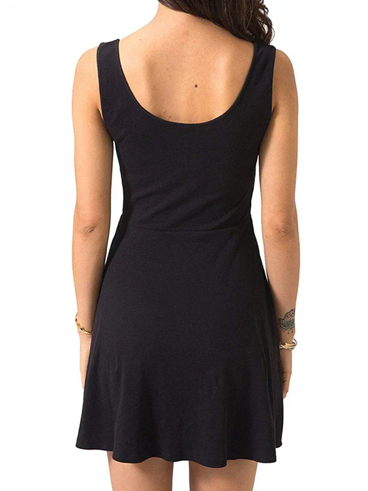 Scoop Neck Henley Button Front Fit And Flare Skater Mini Dress