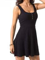 Scoop Neck Henley Button Front Fit And Flare Skater Mini Dress