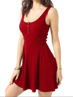 Scoop Neck Henley Button Front Fit And Flare Skater Mini Dress