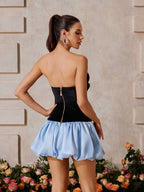 Strapless Velvet Bow Oversized Bubble Hem Mini Dress