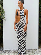 Zebra Print One Shoulder Asymmetrical Cutout Bandeau Twist Bodycon Midi Dress