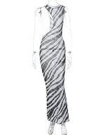 Zebra Print One Shoulder Midriff Cutout Bodycon Midi Dress