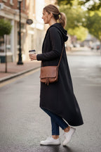 Zip-up High Low Drawstring Hem Long Hoodie