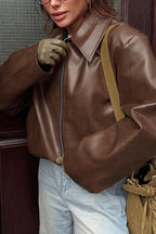 Solid Color Zip-up PU Jacket