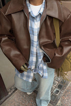 Solid Color Zip-up PU Jacket
