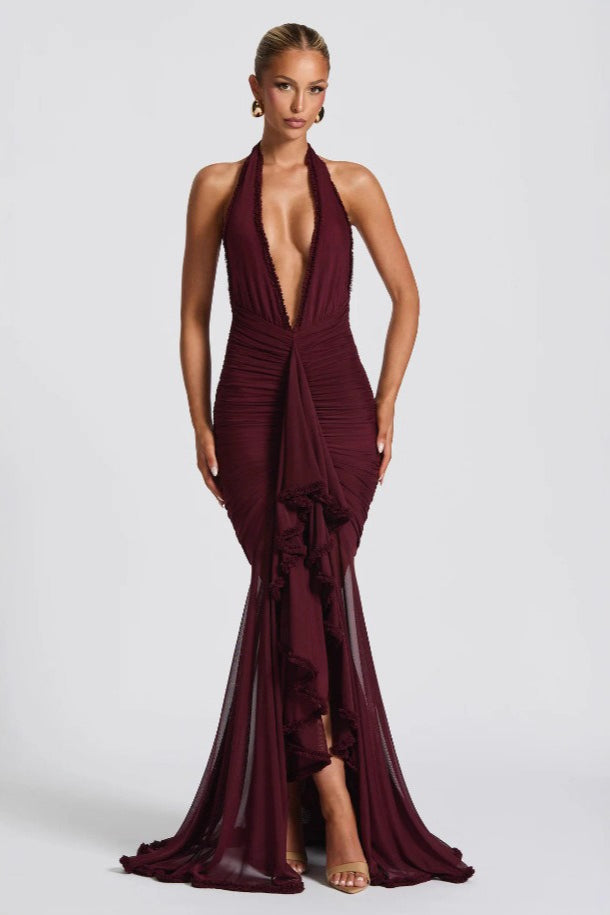 Deep V Halter Mermaid Dress