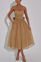 | Off Shoulder Backless Maxi Dress with Bow