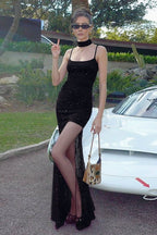 Solid Sheer Hem Slip Dress