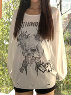 Graphic Print Oversized Long Sleeves Tee