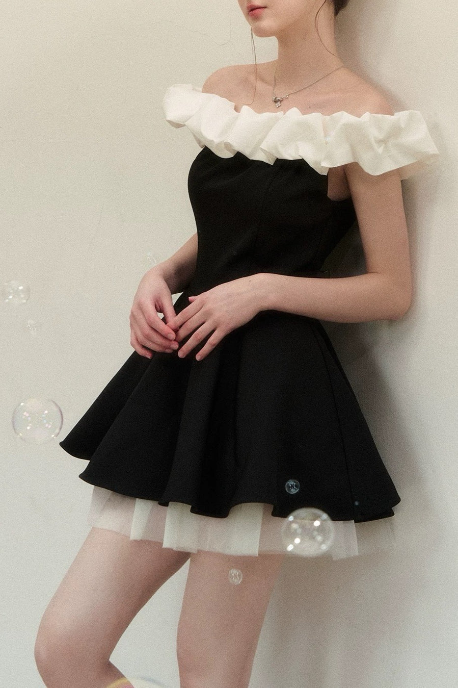 Black Ballet Neck Colorblock Mini Dress