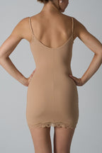 Scalloped Lace Trim Scoop Neck Spaghetti Strap Bodycon Mini Dress