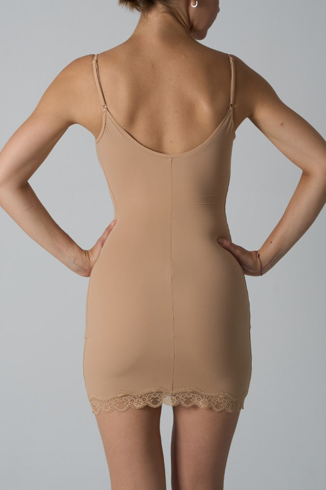 Scalloped Lace Trim Scoop Neck Spaghetti Strap Bodycon Mini Dress