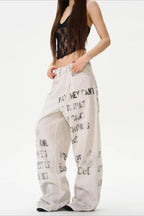 American Vintage Letter Graffiti Chic Slim Fit Jeans