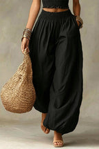 Olive Gypsy  pleated crop top and high-waisted wide-leg pants set