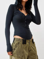 Solid Color Breasted Hooded Slim Long Sleeve Knit