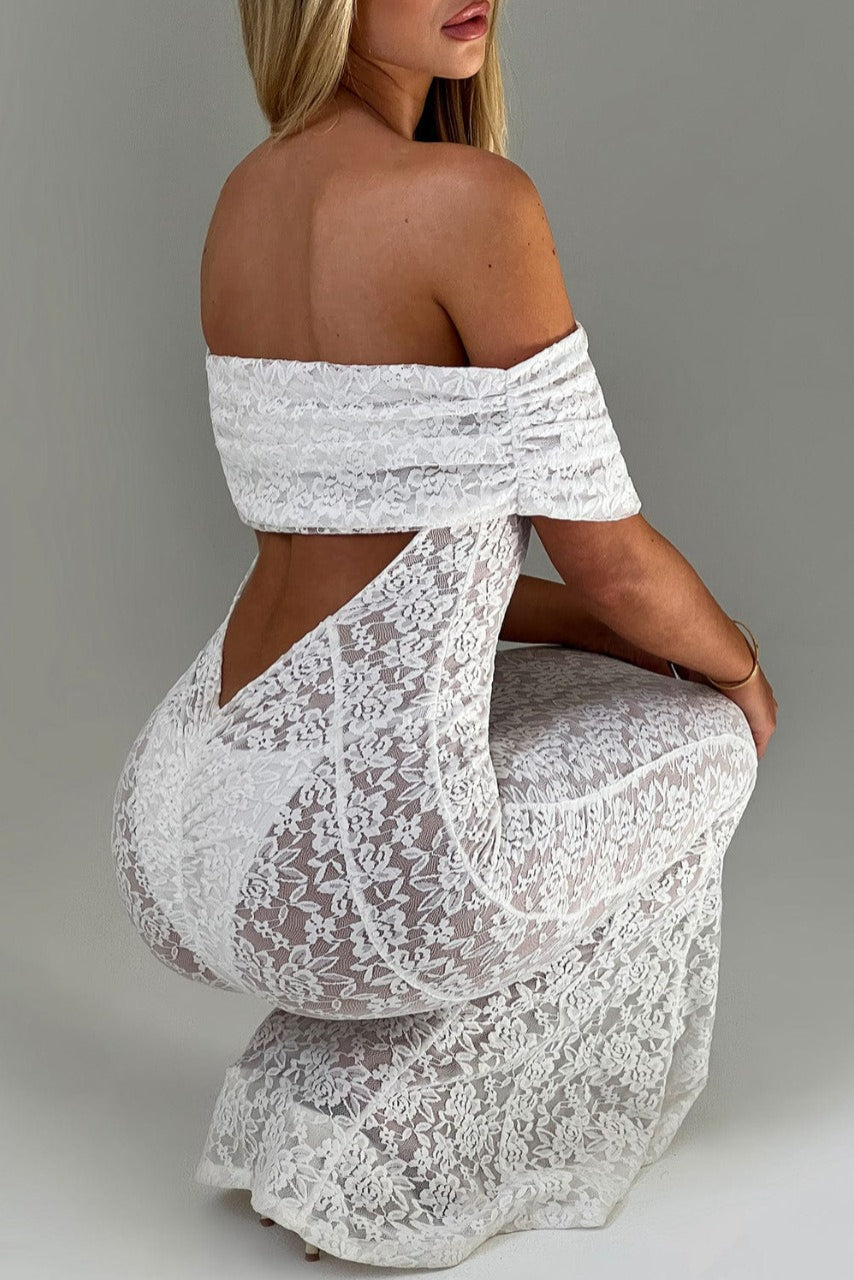 Sexy Floral Lace Backless Lace Dress