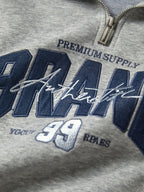 Denim Splice Letter Print Lapel Neck Oversized Hoodie