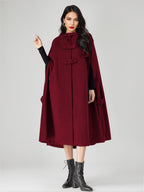 Wool Blend Cape Coat For Women Hooded Gray Oversized Long Poncho Outerwear 2026