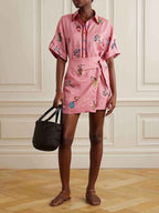 Casual Printed Shirt Collar Cardigan Two-piece Set