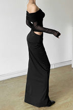 Off Shoulder Sheer Tulle Mesh Slim Fit Elegant Prom Dress