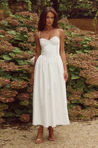 Floral Embroidered Waist-Cinched A-Line Maxi Dress