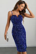 Sweetheart Spaghetti Strap Sequin Side Slit Bodycon Midi Dress