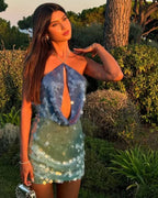 Sequin Paillette Halter Keyhole Cut Out Bodycon Mini Dress